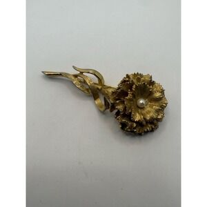 Vintage Boucher Carnation Brooch Faux Pearl Gold Tone Flower Pin